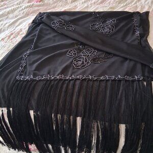 Silk shawl with fringe and elaborate beading